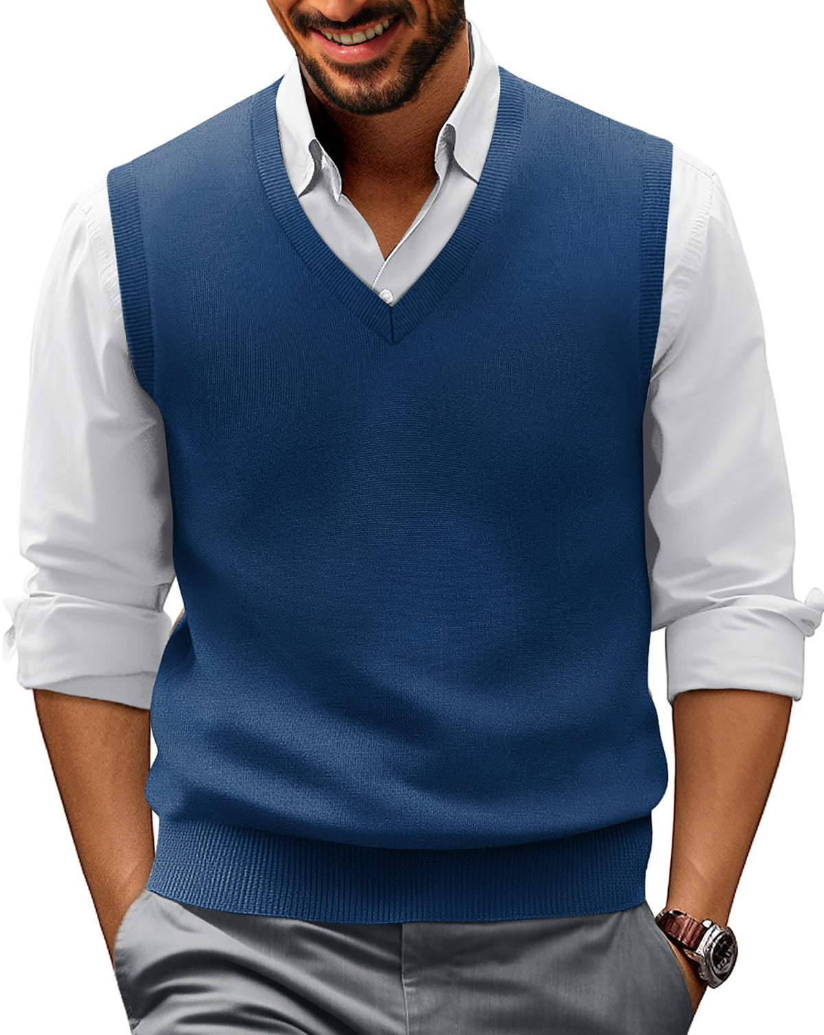PJ PAUL JONES Men Sweater Vest Casual V Neck Knitted Vests