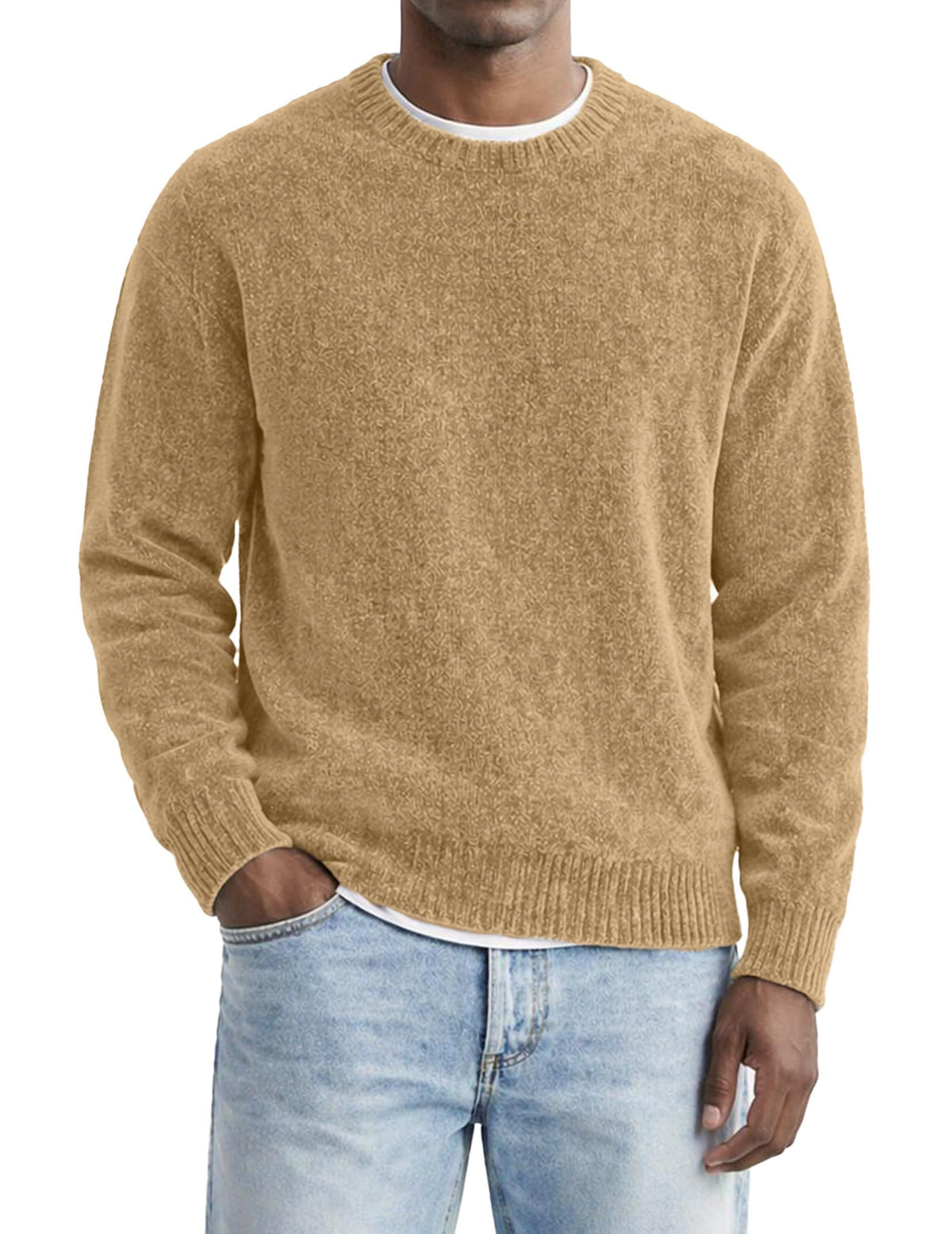 JMIERR Men's Chenille Sweater Soft Pullover Crewneck