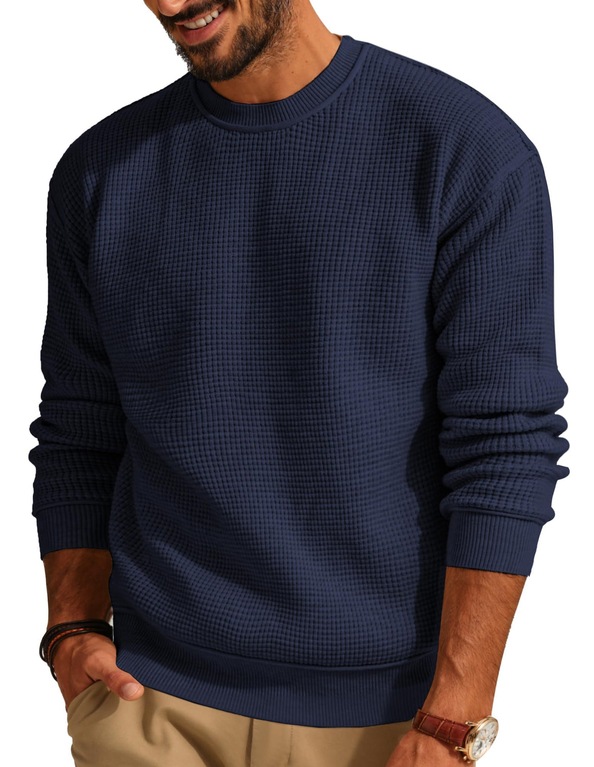 PJ PAUL JONES Mens Waffle Knit Sweater Crewneck Pullover Sweaters