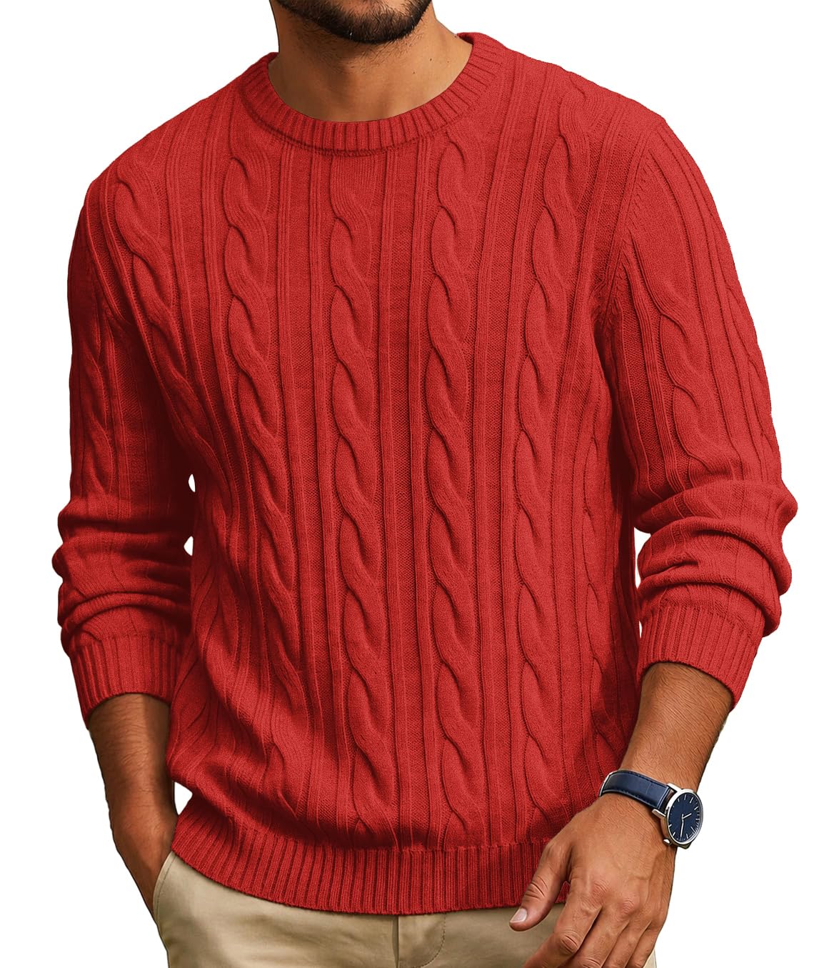 COOFANDY Mens Sweater Crewneck Cable Knit Sweater Casual Warm Pullover