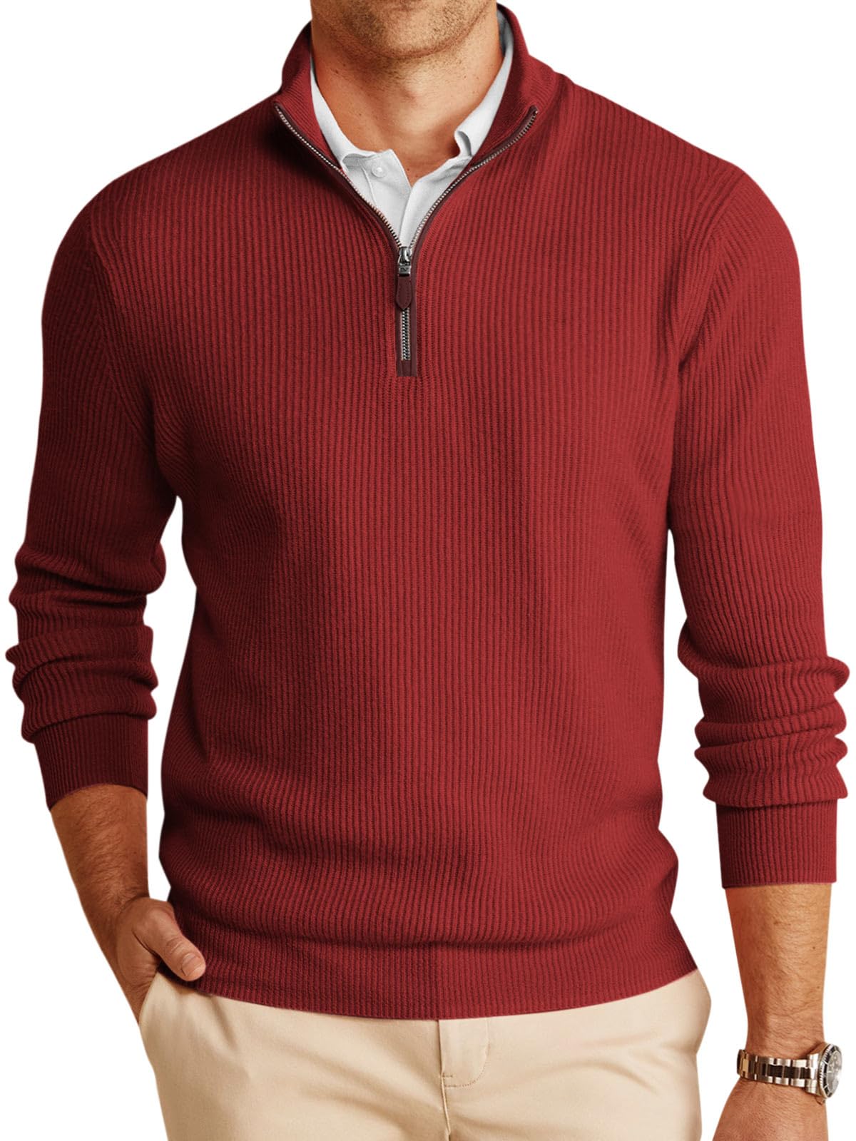 Runcati Men's Quarter-Zip Pullover Sweater Mock Neck Winter Polo Sweaters