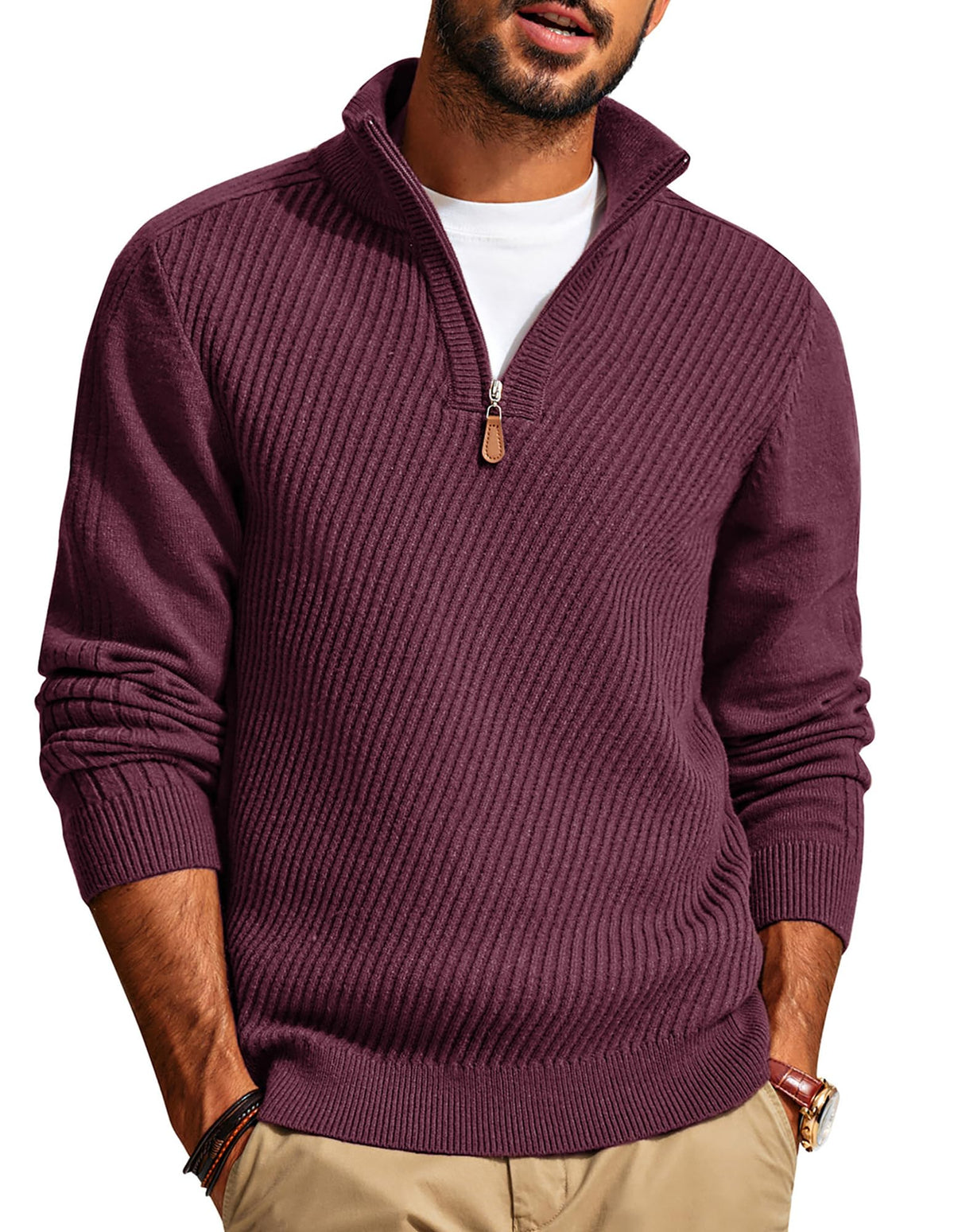 PJ PAUL JONES Mens Quarter Zip Sweater Dress Textured Pullover