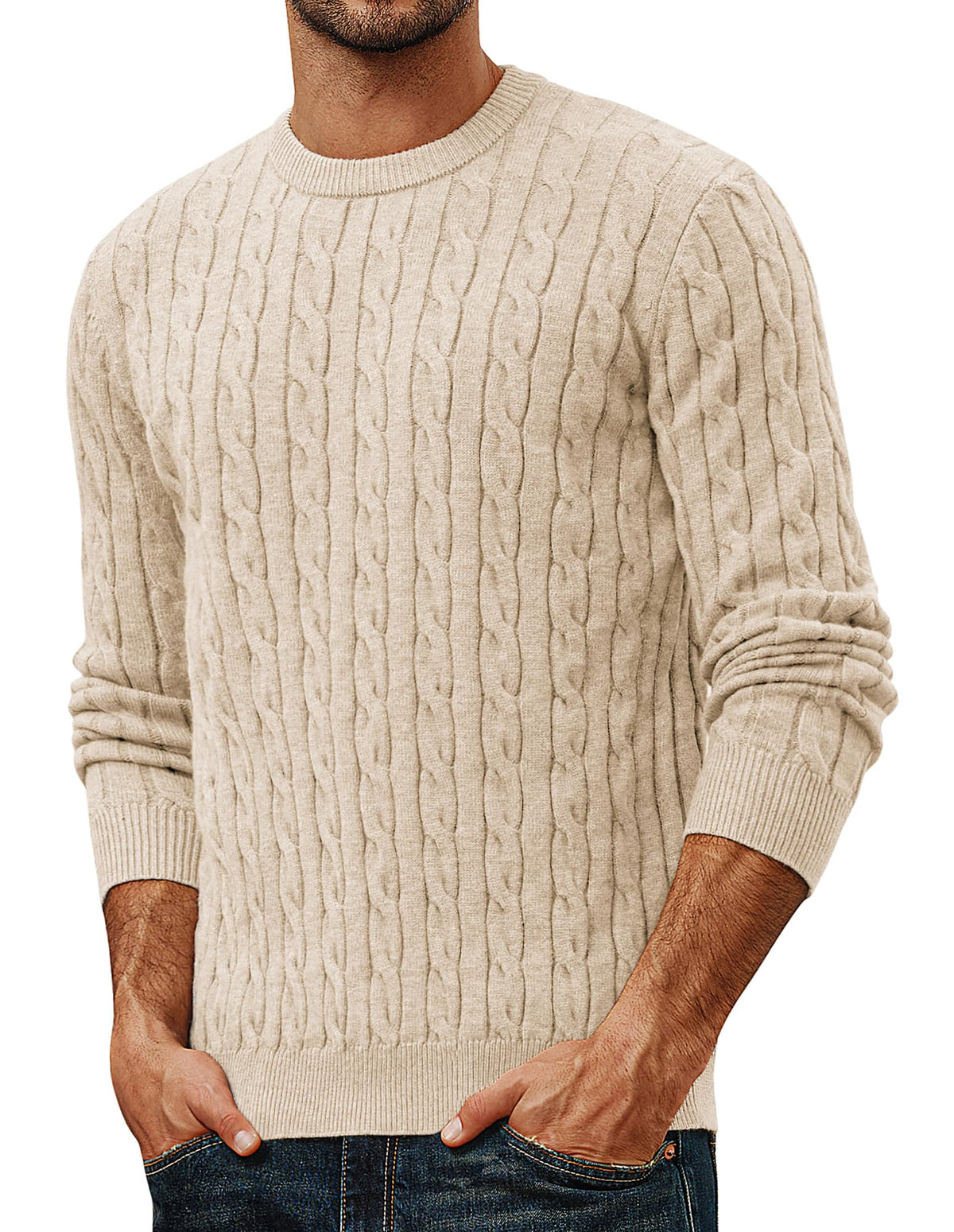 PJ PAUL JONES Mens Sweaters Crewneck Cable Knit Pullovers