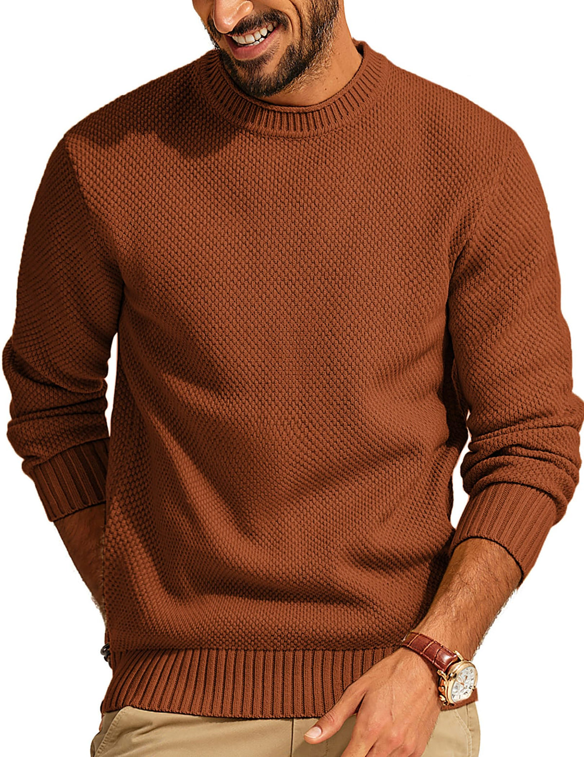 PJ PAUL JONES Mens Sweater Waffle Knit Crewneck Sweaters Textured Pullover