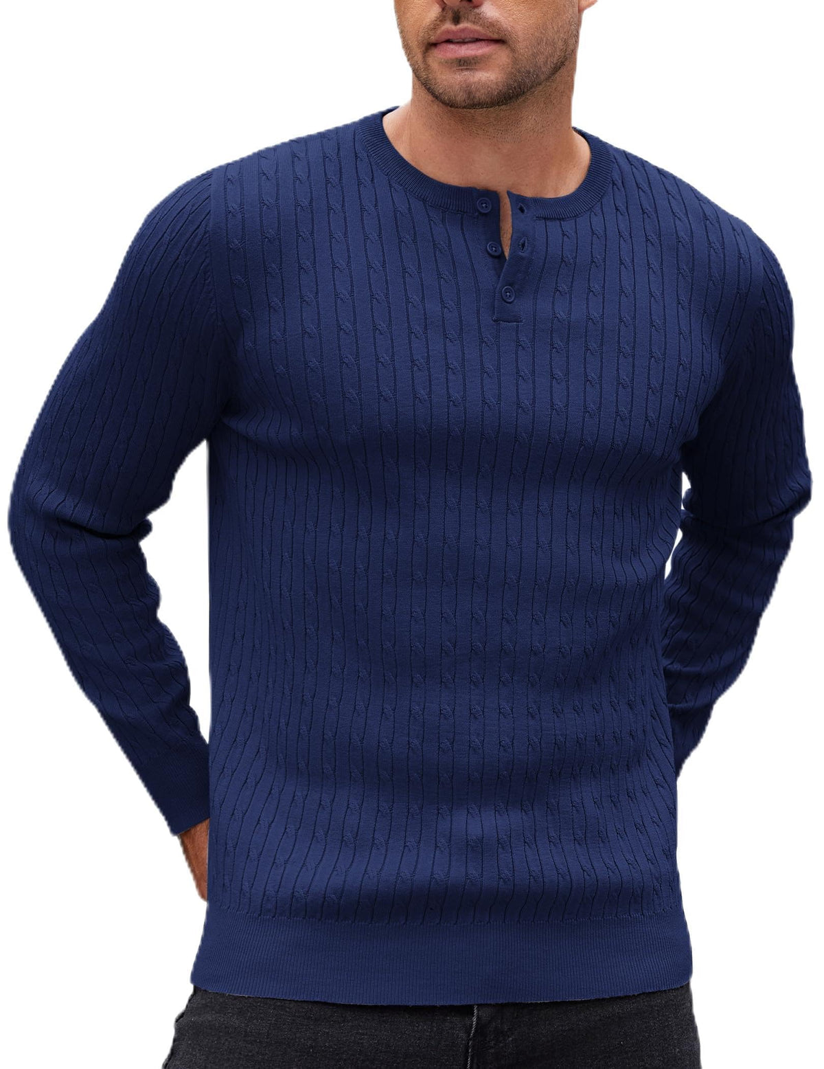 COOFANDY Mens Henley Sweater Casual Long Sleeve Cable Knit Fall Pullover
