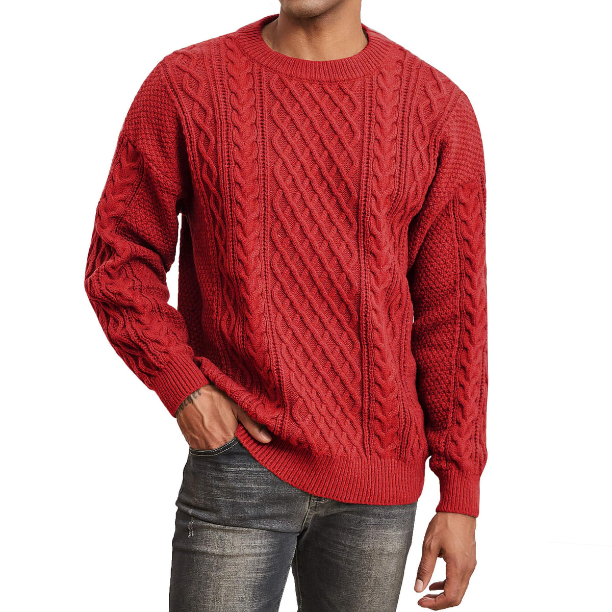Men's Sweater Crewneck Cable Knit Sweaters Pullover Casual