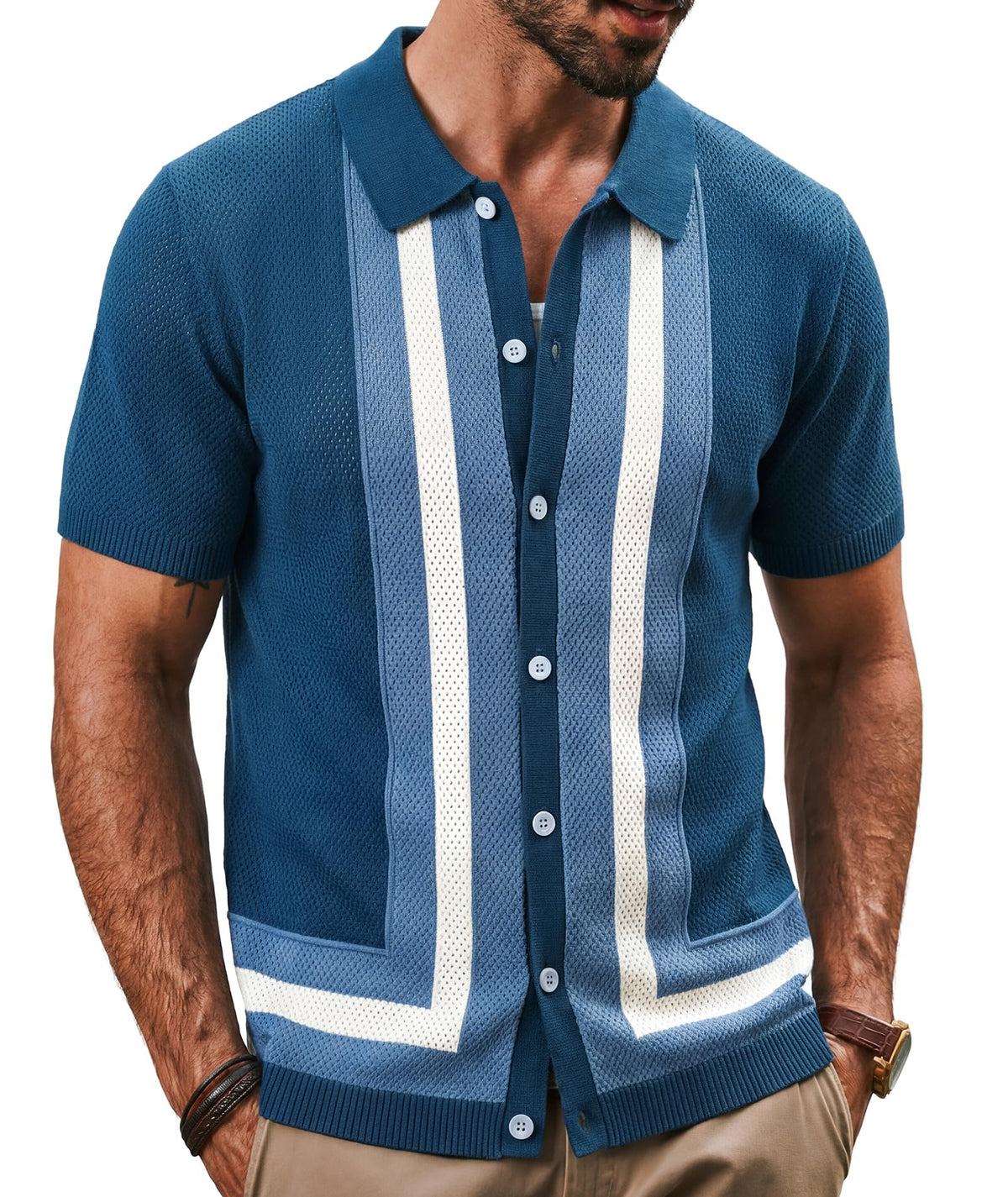 PJ PAUL JONES Mens Vintage Button Down Knitted Polo Shirt