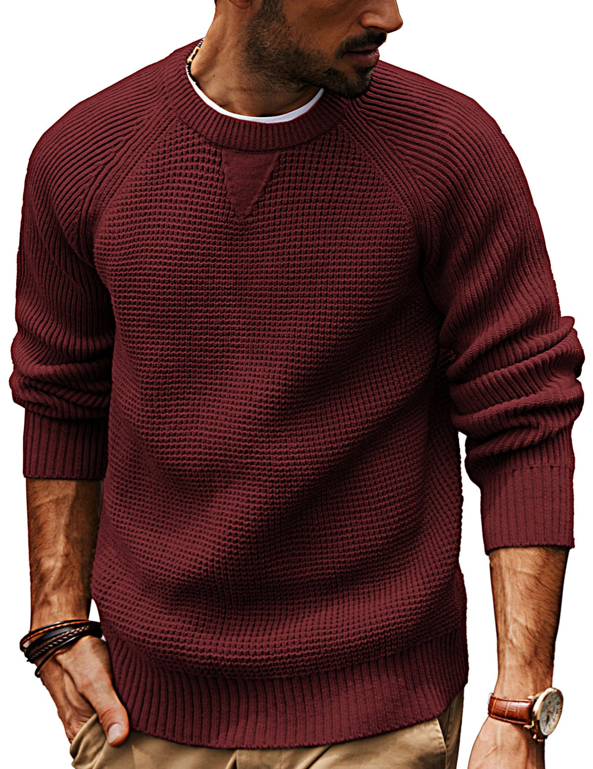PJ PAUL JONES Mens Crewneck Sweater Waffle Knit Pullover Sweaters Casual