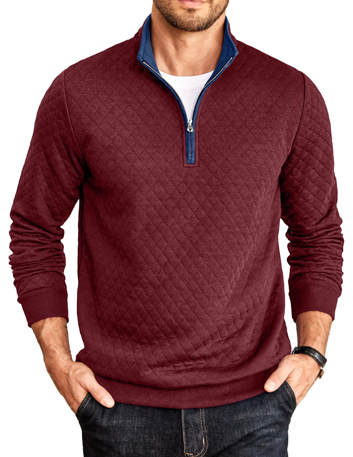 COOFANDY Mens Quarter Zip Pullover Casual Mock Neck Quilted Sweatshirt 2026