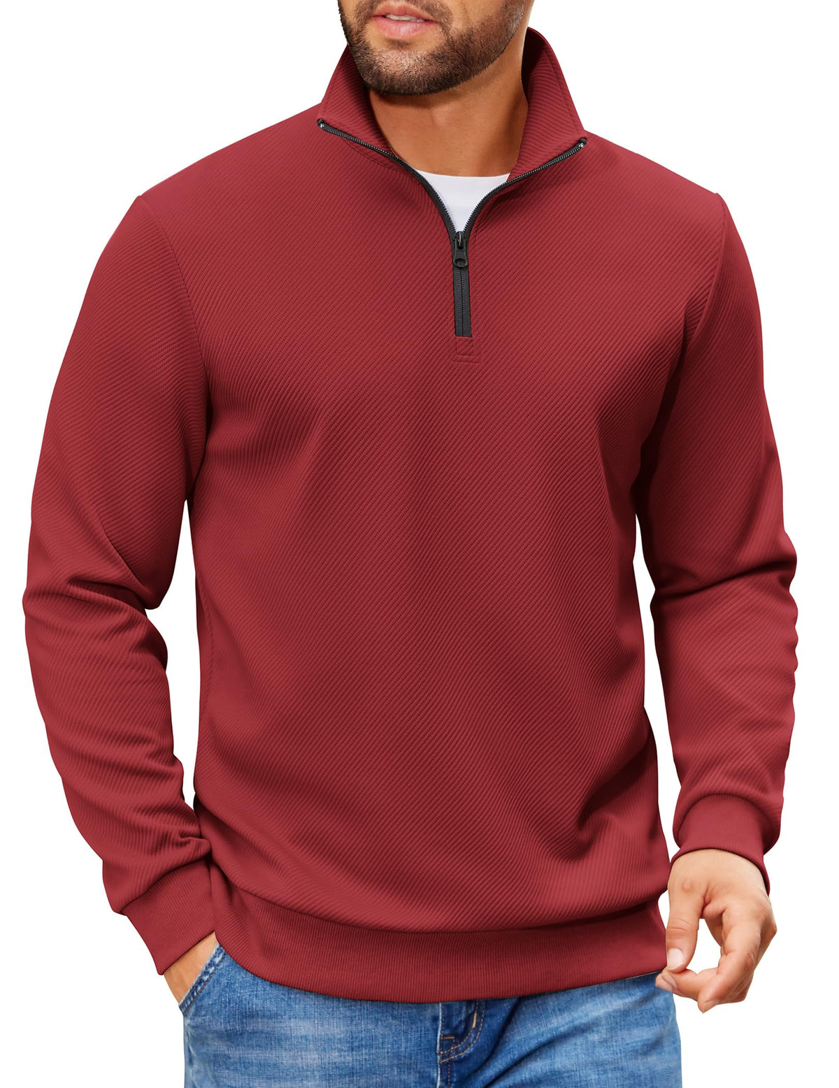 COOFANDY Mens Quarter Zip Pullover Sweatshirt Casual Mock Neck Sweater 2026