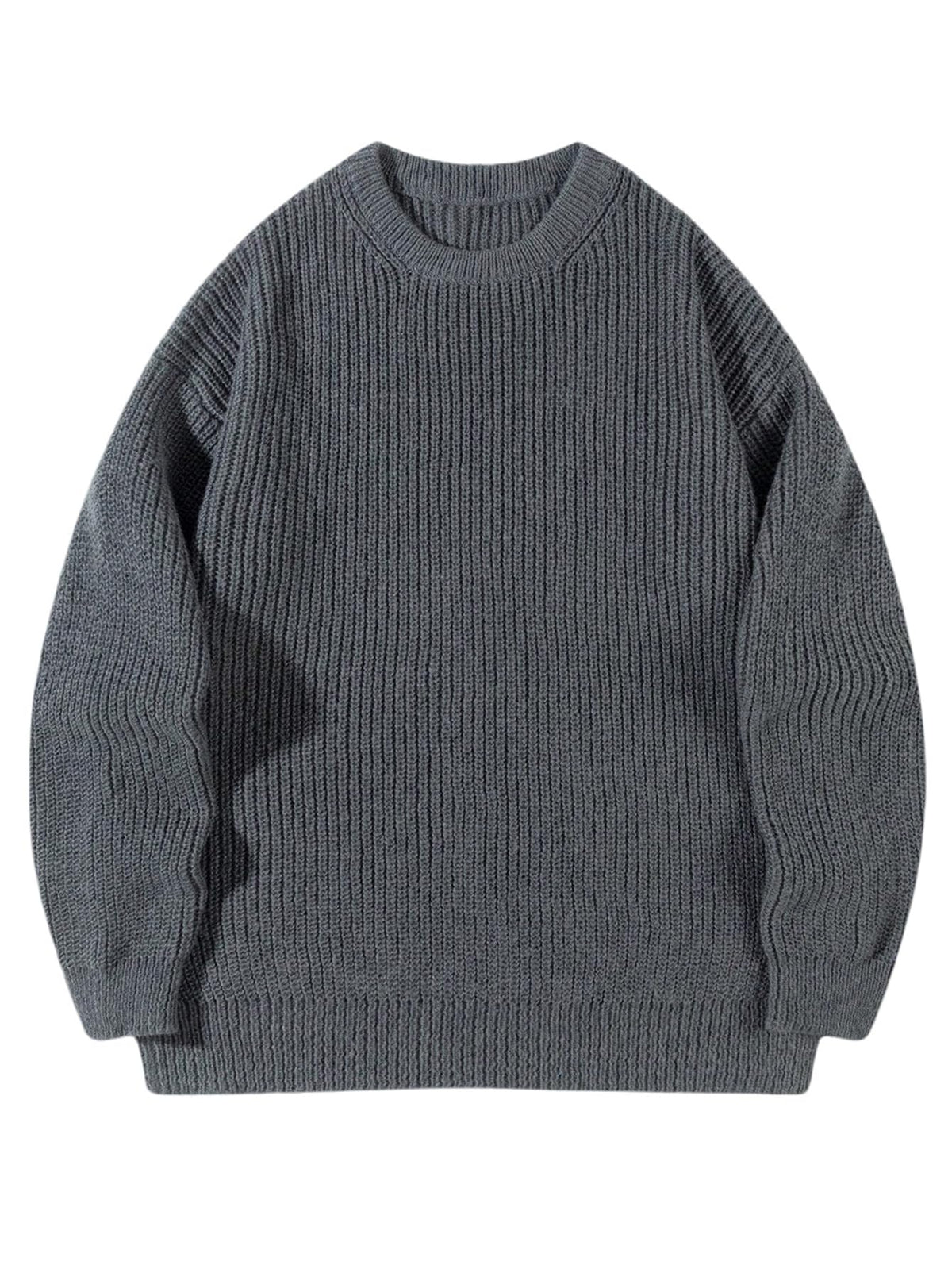 SHENHE Men's Sweaters Crewneck Long Sleeve Solid Drop Shoulder Heavy Weight Knit Grandpa Sweaters Jumper