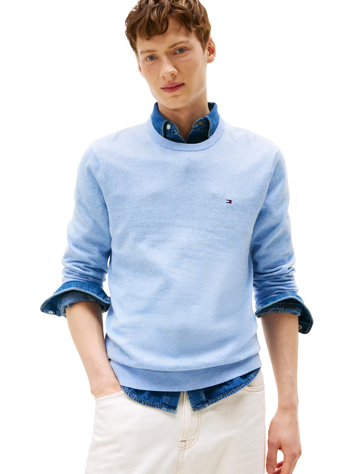 Tommy Hilfiger Men's Cotton Solid Crewneck Sweater Lightweight Pullover, Also Available in Big & Tall