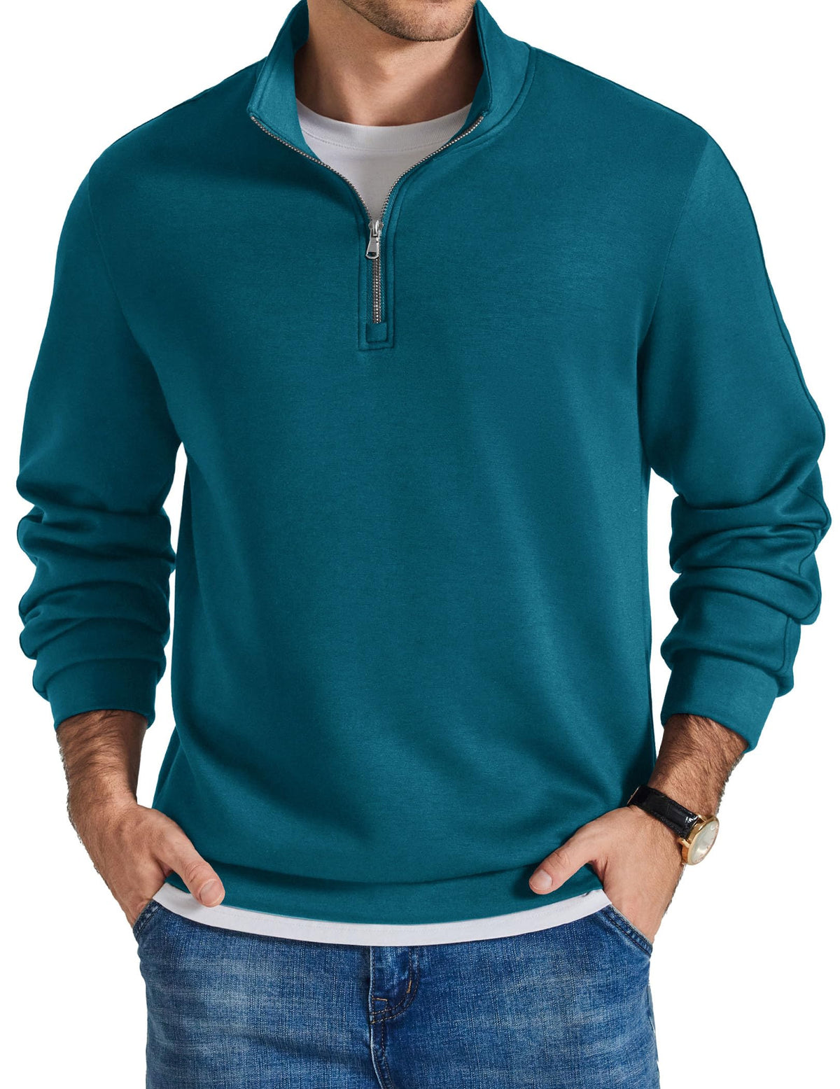 COOFANDY Mens Quarter Zip Pullover Mock Neck Sweaters Men Golf Sweatshirt