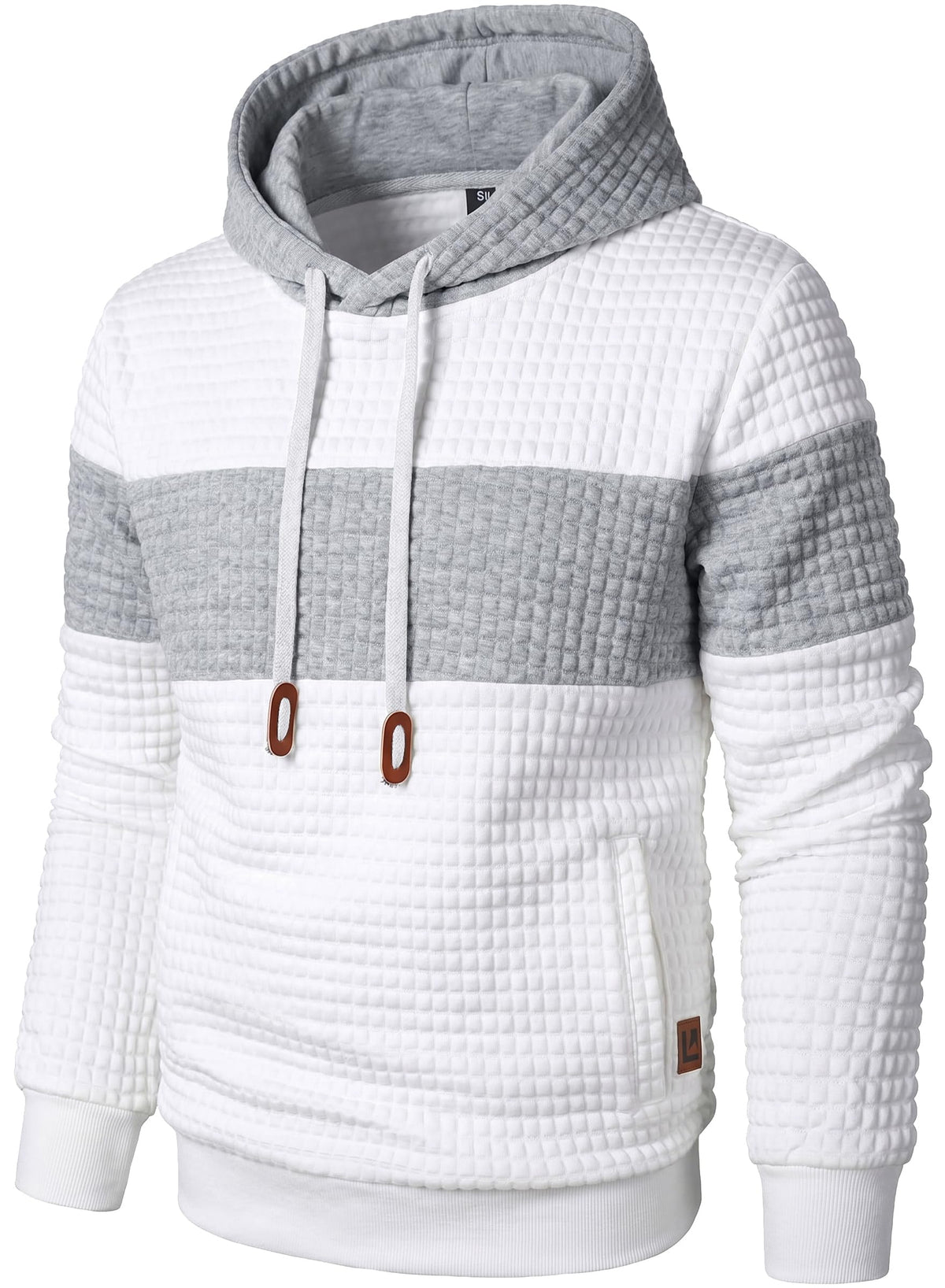 Qichic Men’s Sweatshirts Long Sleeve Pullover Patchwork Plaid Jacquard Hoodie Casual Drawstring Hoody Top