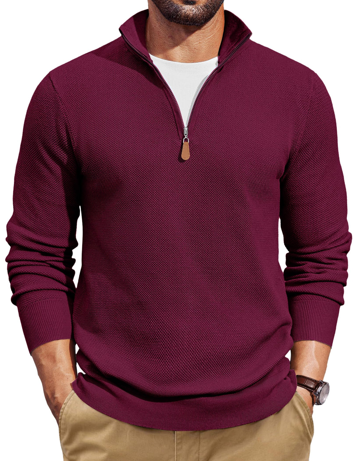 COOFANDY Men's Quarter Zip Pullover Dress Regular Fit Mock Neck Sweater
