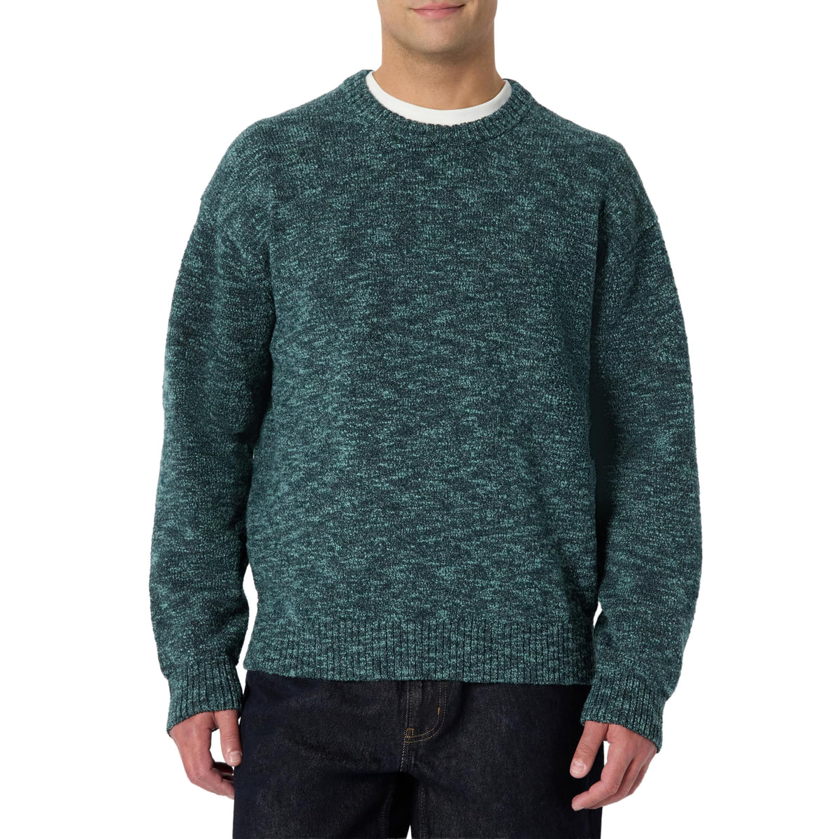 Amazon Essentials Men's Relaxed-Fit Two-Tone Heavyweight Crewneck Pullover Sweater, Wool Blend