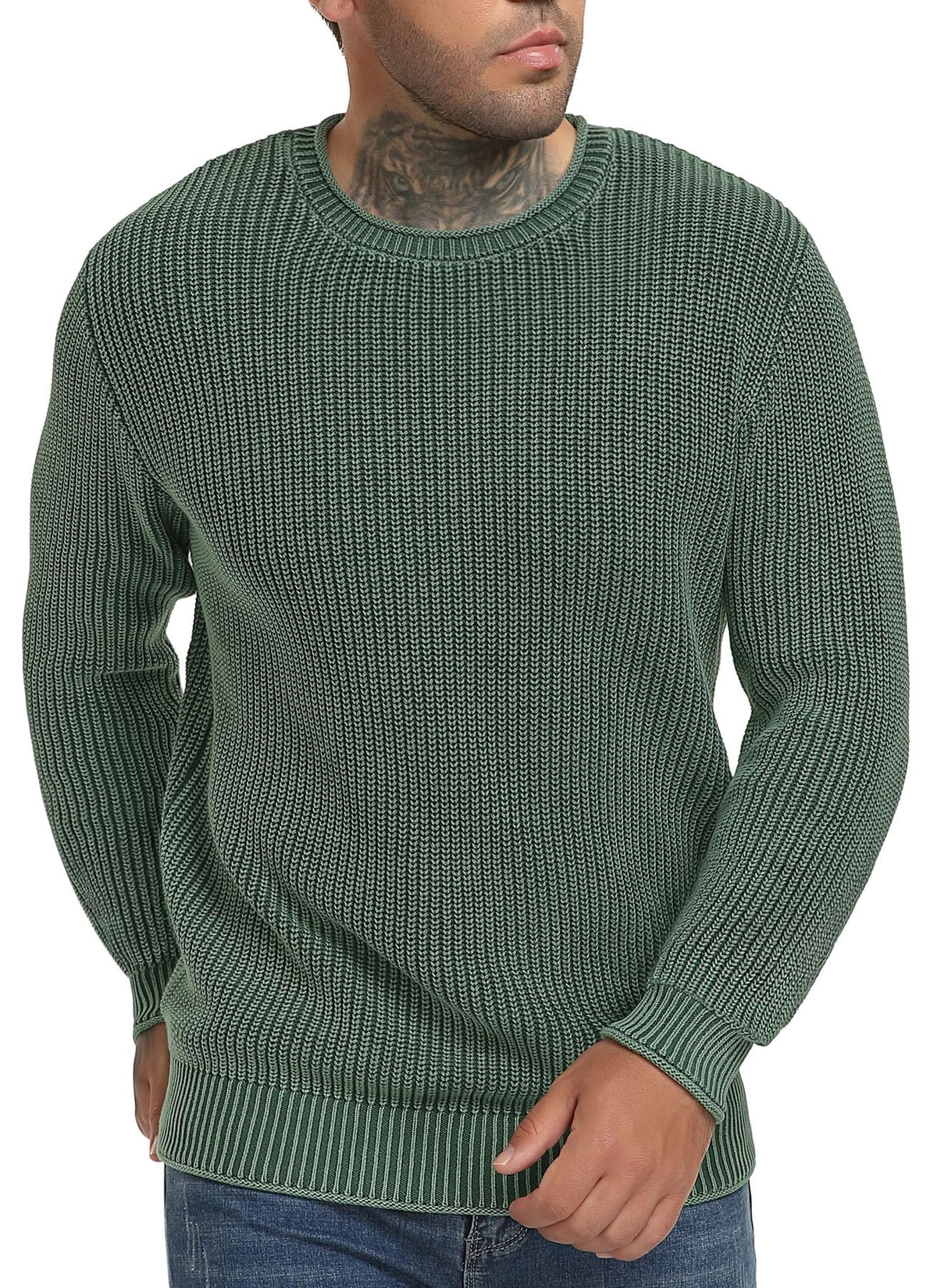 NITAGUT Men's Crewneck Sweater Soft Casual Classic Pullover Washed Knitwear Sweaters with Ribbing Edge