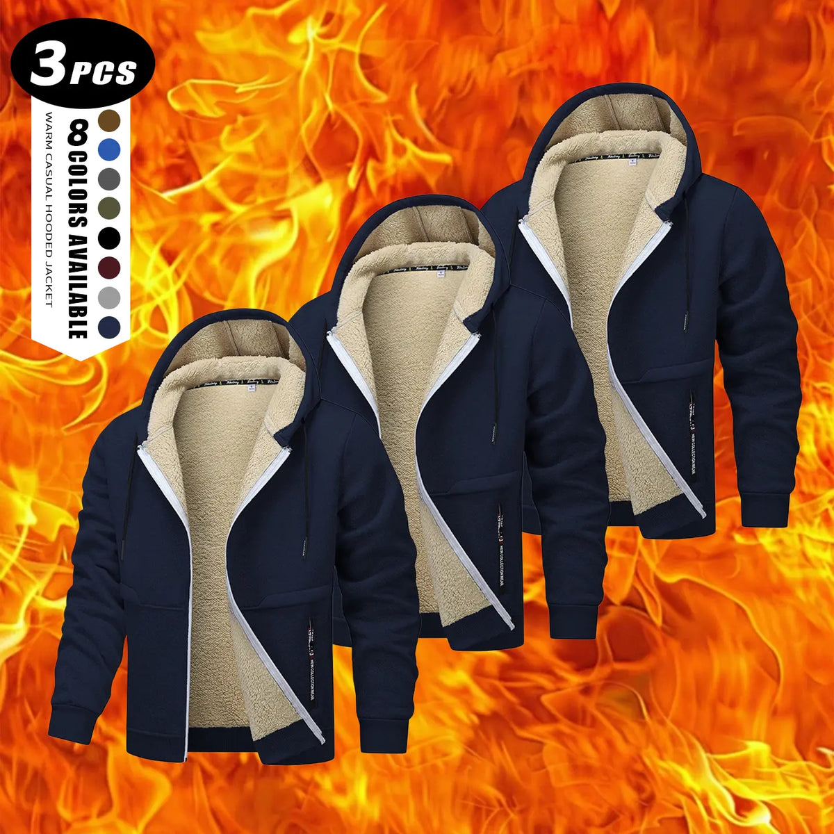 Men's Plain Zip-Up Hoodie - Thick Sherpa Fleece Lined Winter Fleece Jacket with Zippered Pockets for Casual Outdoor Work Use