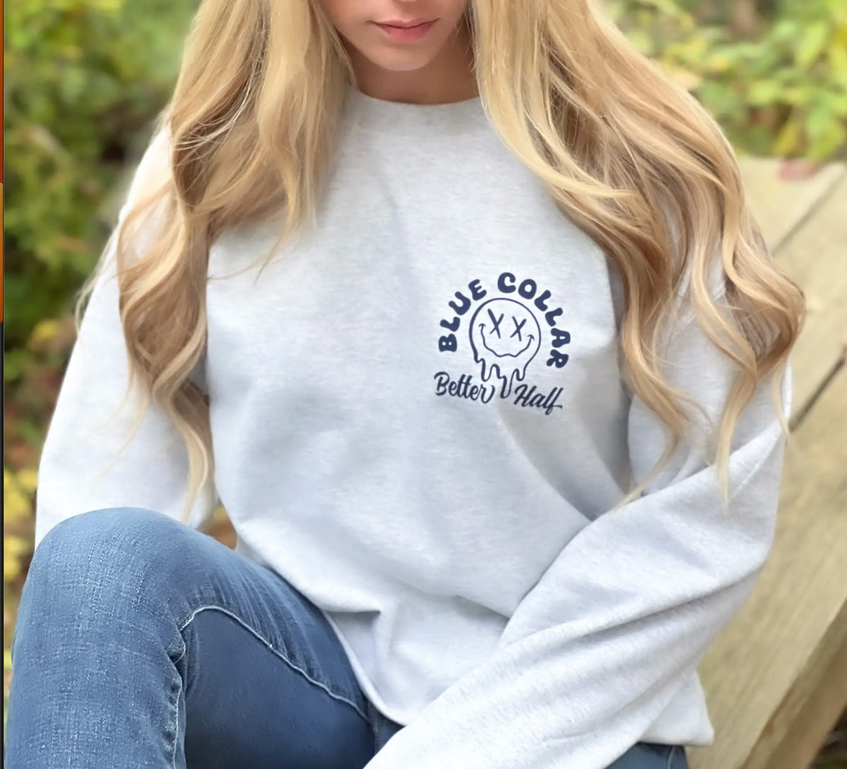 Spoiled By My Blue Collar Man Sweatshirt - Classic Unisex Crewneck Baggy Fit Comfort Soft Menswear Day Comfortable Quality Long Pullover Sweaters Cotton Casual