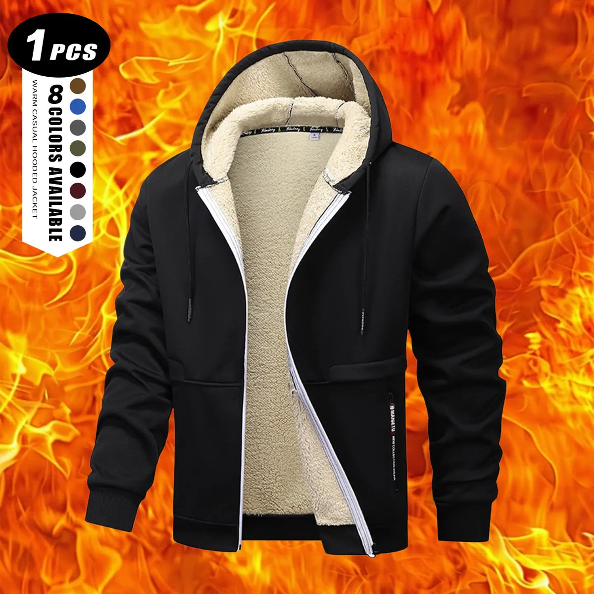 Men's Plain Zip-Up Hoodie - Thick Sherpa Fleece Lined Winter Fleece Jacket with Zippered Pockets for Casual Outdoor Work Use