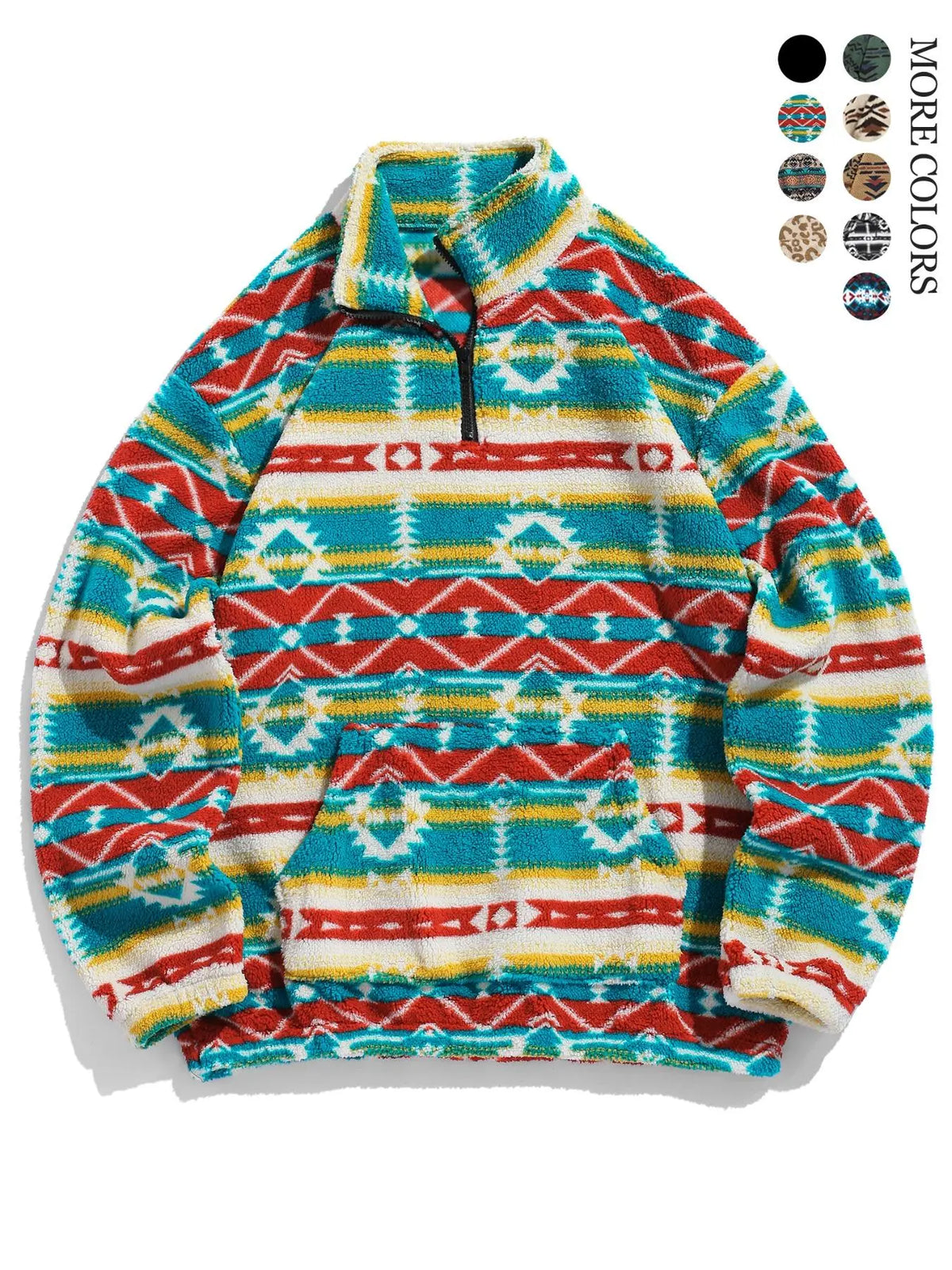 Men's Ethnic Pattern Drop Shoulder Zipper Sweatshirt, Regular Fit Casual Comfy Long Sleeve Stand Collar Pullover for Fall & Winter, Men's Clothes