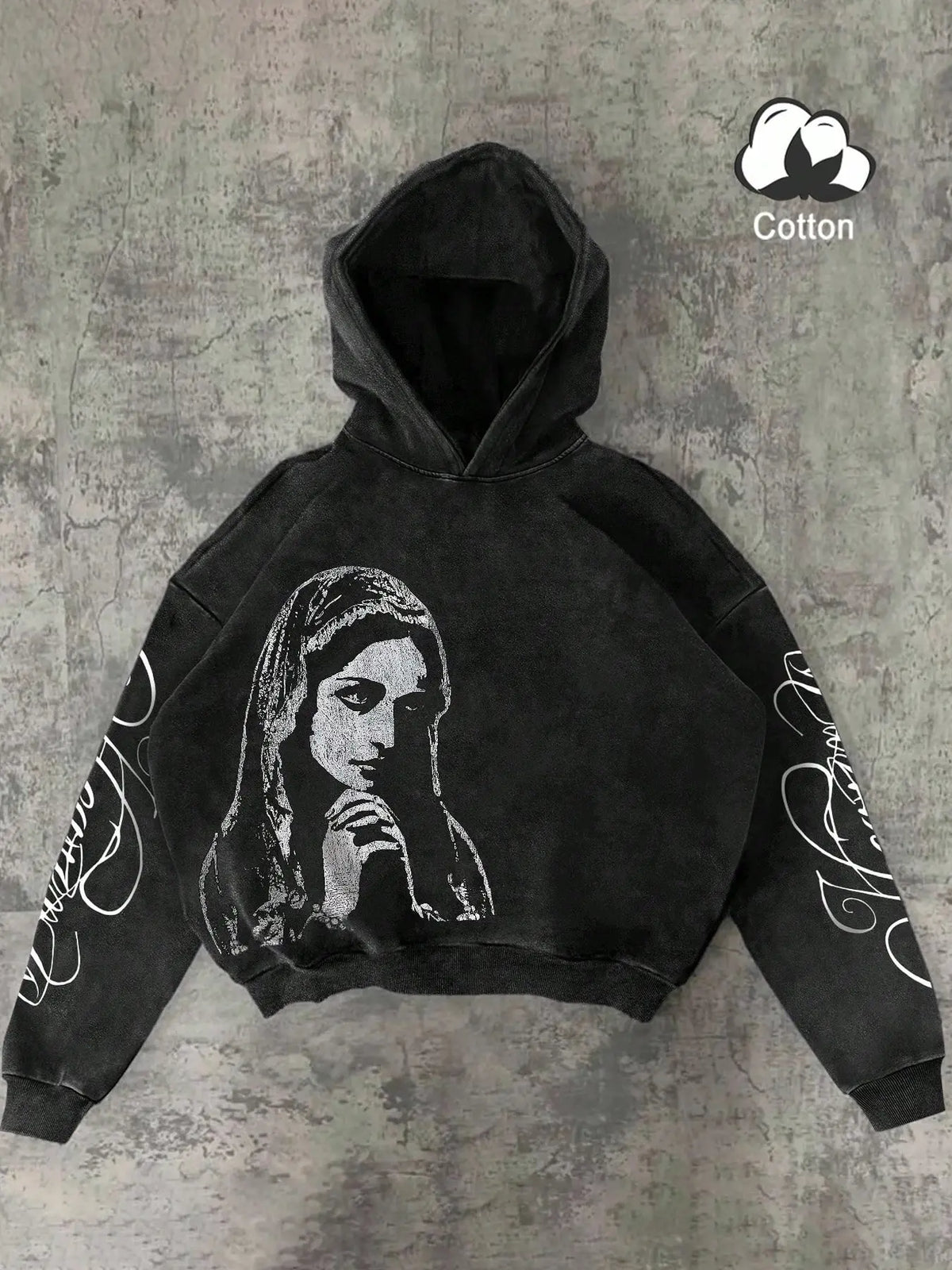 Men's Dark Religious Hoodie, Geometric Pattern, Cotton Washed, Fitted Casual Style, All Seasons, Streetwear, Daily Wear, Faith Sweatshirt
