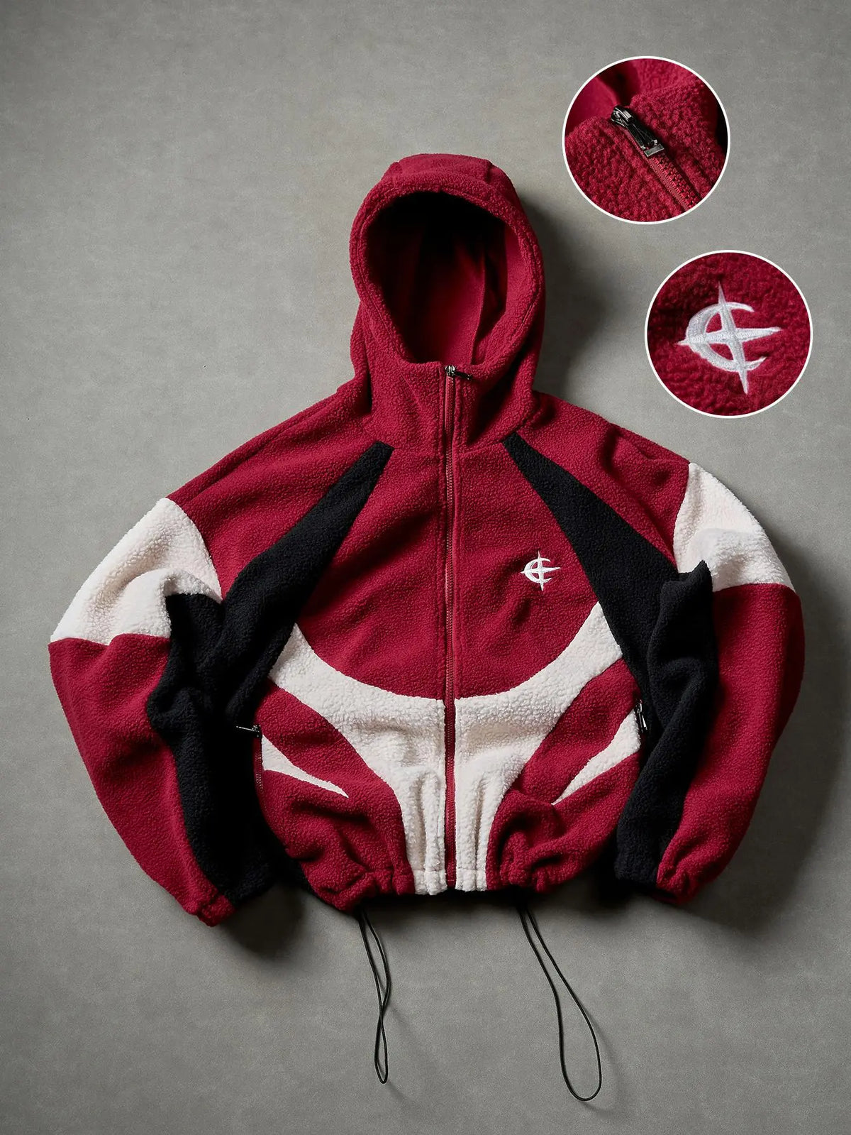 Men's Color Block Patchwork Hooded Long Sleeve Jacket Zip-Up Streetwear Fleece Cotton Jacket with Drawstring Hood Casual Sweatshirts