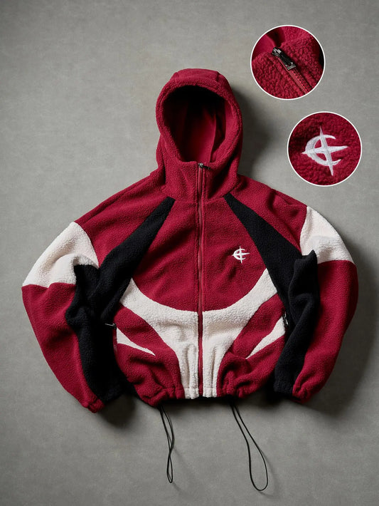 Men's Color Block Patchwork Hooded Long Sleeve Jacket Zip-Up Streetwear Fleece Cotton Jacket with Drawstring Hood Casual Sweatshirts