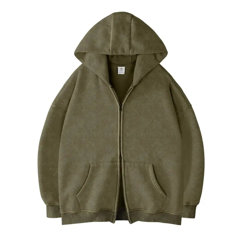 FAIABLE Unisex Oversized Zip-Up Hoodie in Acid Wash Heavyweight Cotton Fleece with Oversized Pockets & Stretch Ribbed Cuffs for Men & Women Casual Sweatshirt