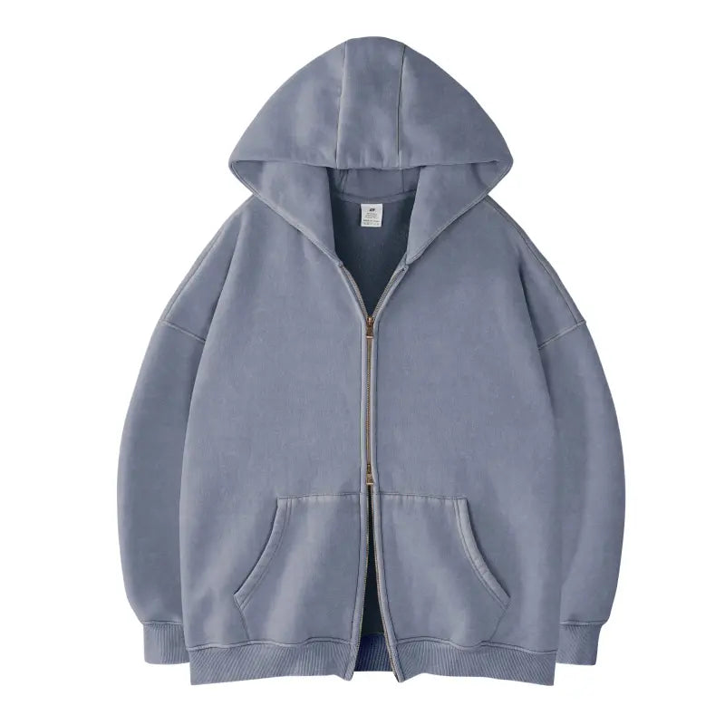FAIABLE Unisex Oversized Zip-Up Hoodie in Acid Wash Heavyweight Cotton Fleece with Oversized Pockets & Stretch Ribbed Cuffs for Men & Women Casual Sweatshirt