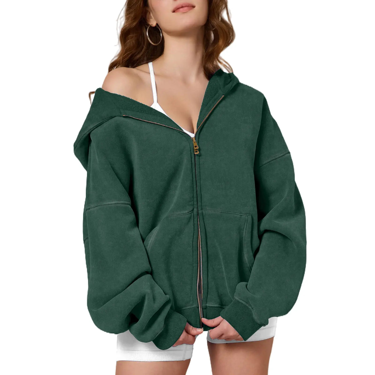 FAIABLE Unisex Oversized Zip-Up Hoodie in Acid Wash Heavyweight Cotton Fleece with Oversized Pockets & Stretch Ribbed Cuffs for Men & Women Casual Sweatshirt