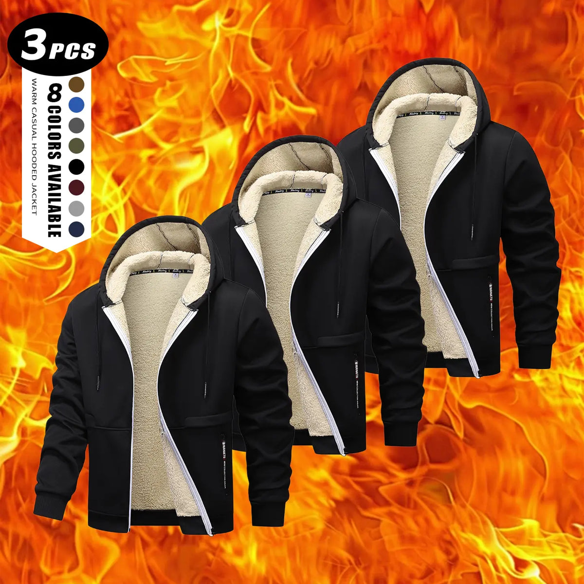 Men's Plain Zip-Up Hoodie - Thick Sherpa Fleece Lined Winter Fleece Jacket with Zippered Pockets for Casual Outdoor Work Use