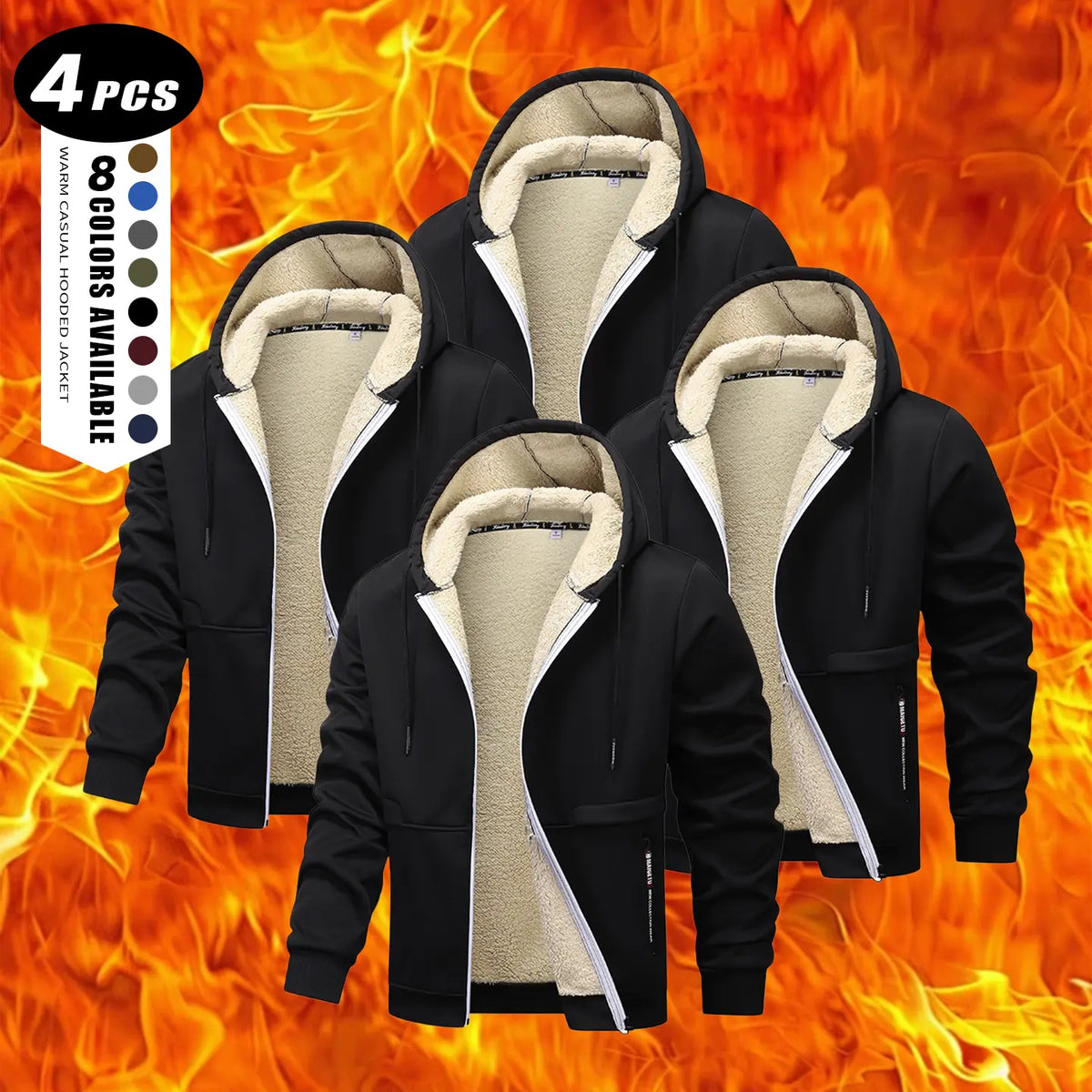 Men's Plain Zip-Up Hoodie - Thick Sherpa Fleece Lined Winter Fleece Jacket with Zippered Pockets for Casual Outdoor Work Use