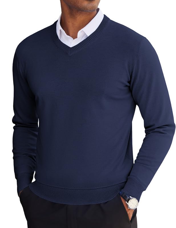 COOFANDY Men's V Neck Sweater Lightweight Knitted Pullover Sweaters
