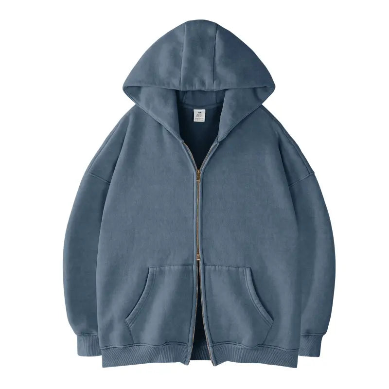 FAIABLE Unisex Oversized Zip-Up Hoodie in Acid Wash Heavyweight Cotton Fleece with Oversized Pockets & Stretch Ribbed Cuffs for Men & Women Casual Sweatshirt