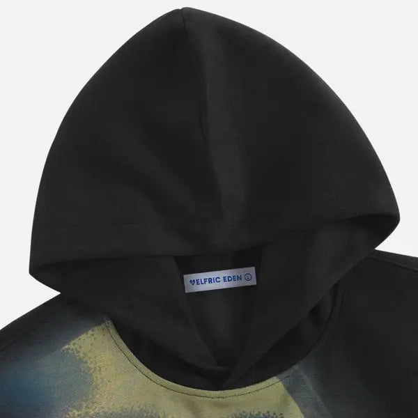Aelfric Eden Menswear Pullover Hoodie - Unisex, Relaxed Fit, Heavyweight Cotton, Longsleeves, Abstract Portrait Graphic, Distorted Figure Print, Thermal Top for Casual Streetwear Sweatshirts,back to school,back to school shopping