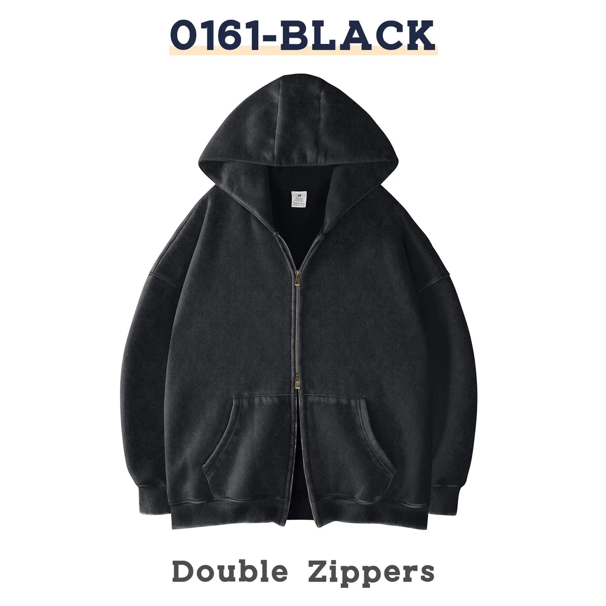 FAIABLE Unisex Oversized Zip-Up Hoodie in Acid Wash Heavyweight Cotton Fleece with Oversized Pockets & Stretch Ribbed Cuffs for Men & Women Casual Sweatshirt