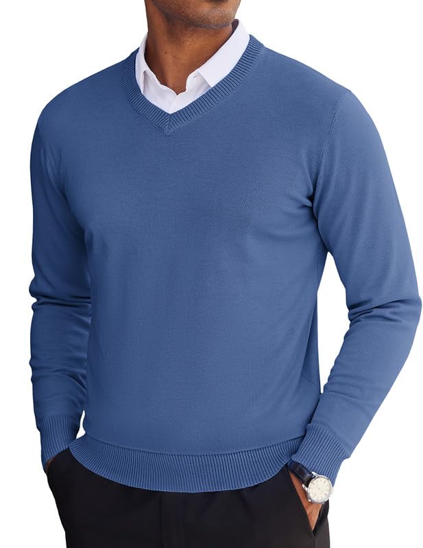 COOFANDY Men's V Neck Sweater Lightweight Knitted Pullover Sweaters