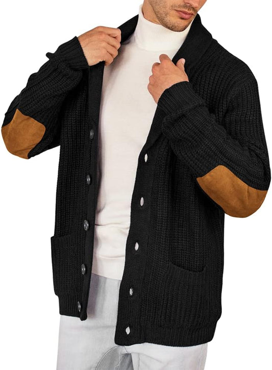 Esobo Men's Shawl Collar Cardigan Sweater Multi-Color Button Down Knitted Sweaters with Pockets