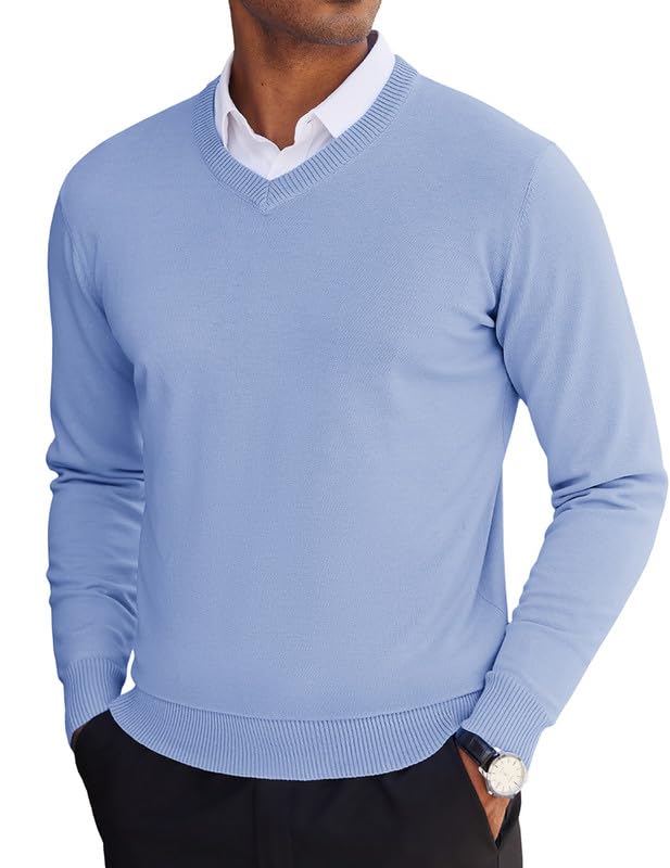 COOFANDY Men's V Neck Sweater Lightweight Knitted Pullover Sweaters