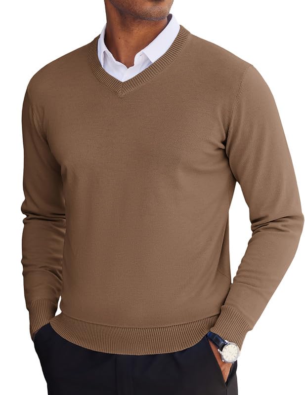 COOFANDY Men's V Neck Sweater Lightweight Knitted Pullover Sweaters