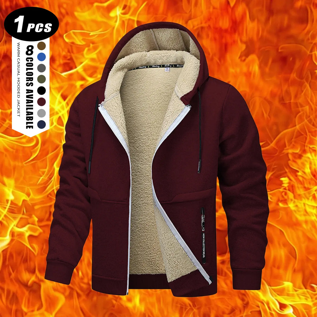 Men's Plain Zip-Up Hoodie - Thick Sherpa Fleece Lined Winter Fleece Jacket with Zippered Pockets for Casual Outdoor Work Use