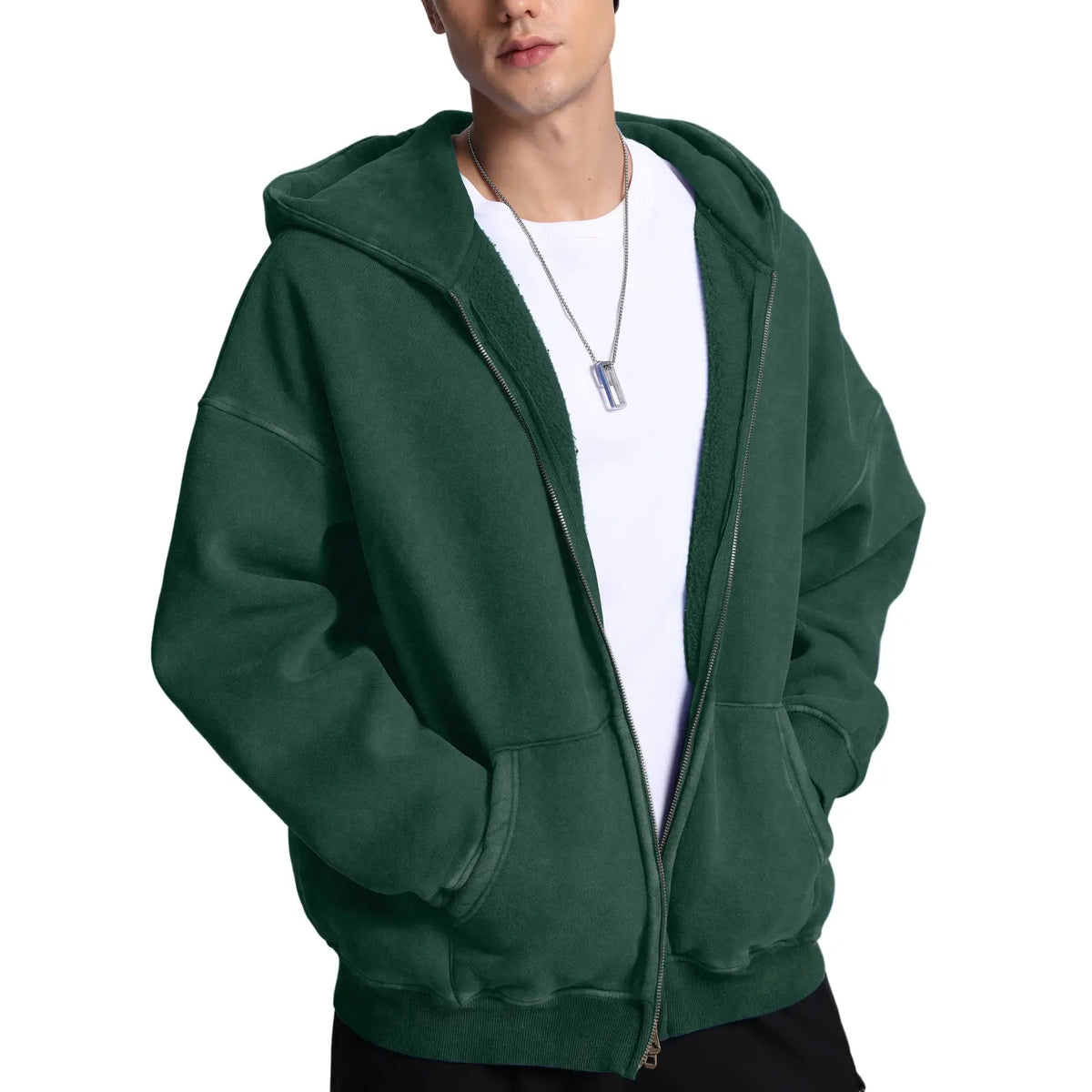 FAIABLE Unisex Oversized Zip-Up Hoodie in Acid Wash Heavyweight Cotton Fleece with Oversized Pockets & Stretch Ribbed Cuffs for Men & Women Casual Sweatshirt