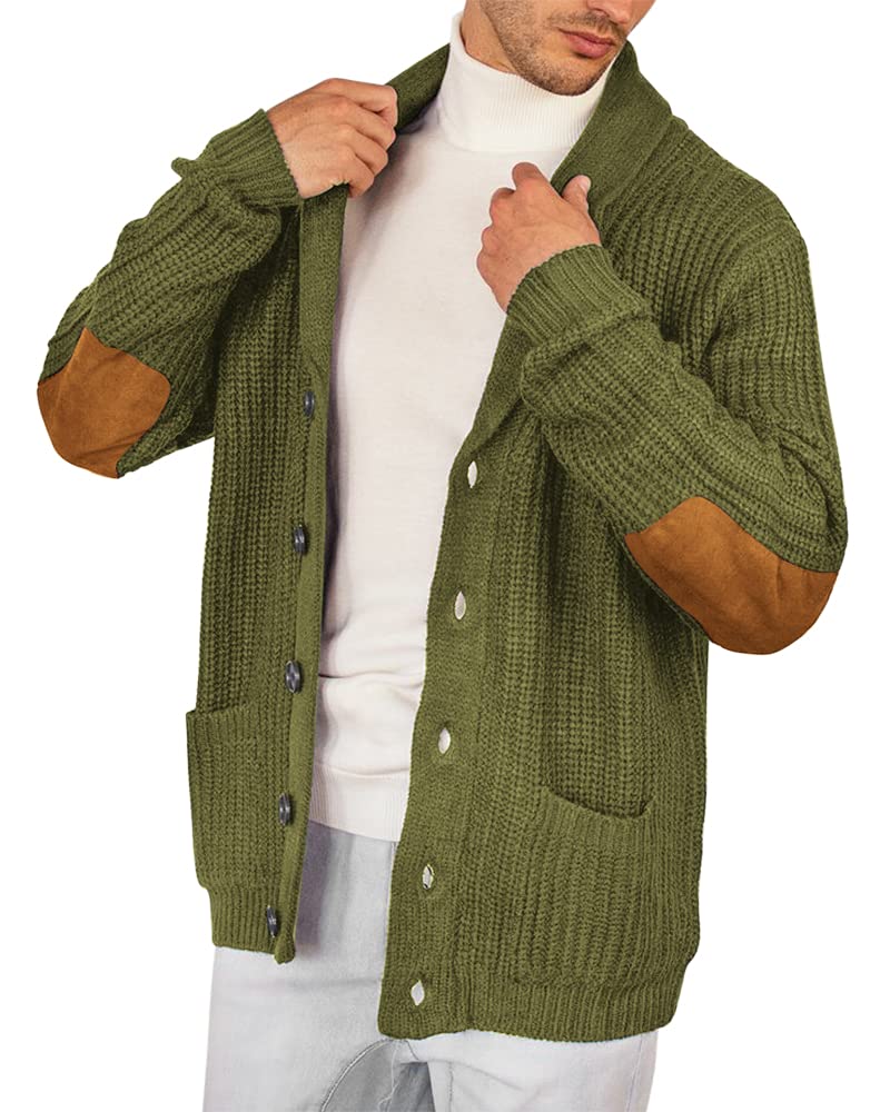 Esobo Men's Shawl Collar Cardigan Sweater Multi-Color Button Down Knitted Sweaters with Pockets