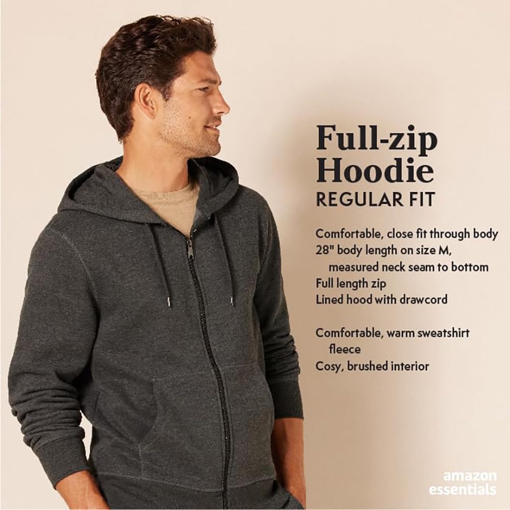 Amazon Essentials Men's Full-Zip Fleece Hoodie Sweatshirt (Available in Big & Tall)