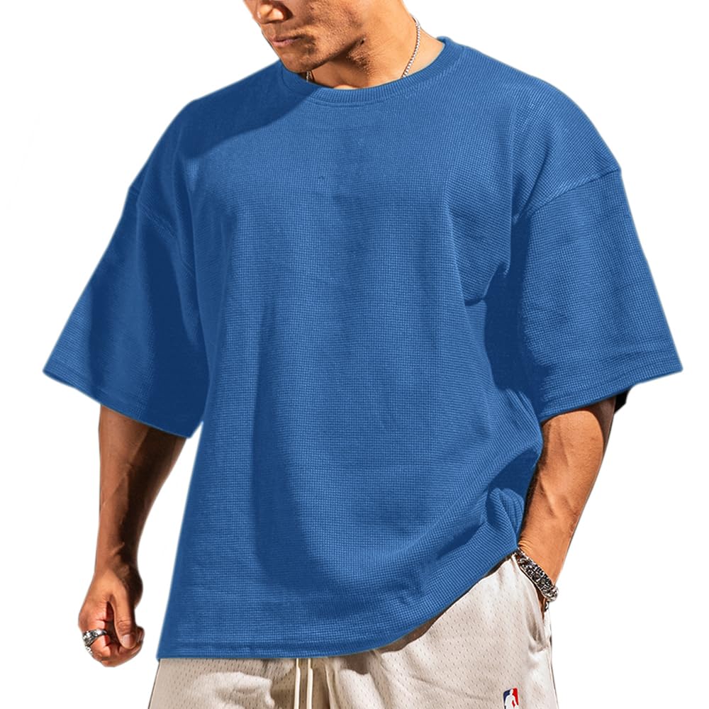 Men's Basic Long Sleeve Waffle Sweatshirt Loose Fit Workout Pullover