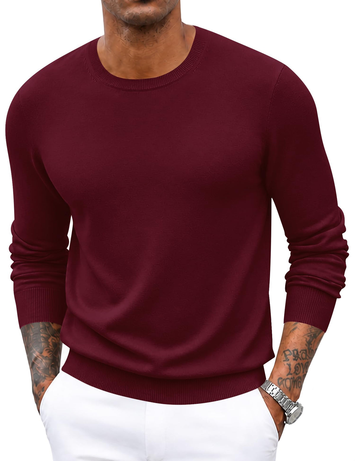 Poriff Men's Crewneck Sweater Wool Blend Knit Long Sleeve Pullover Sweaters
