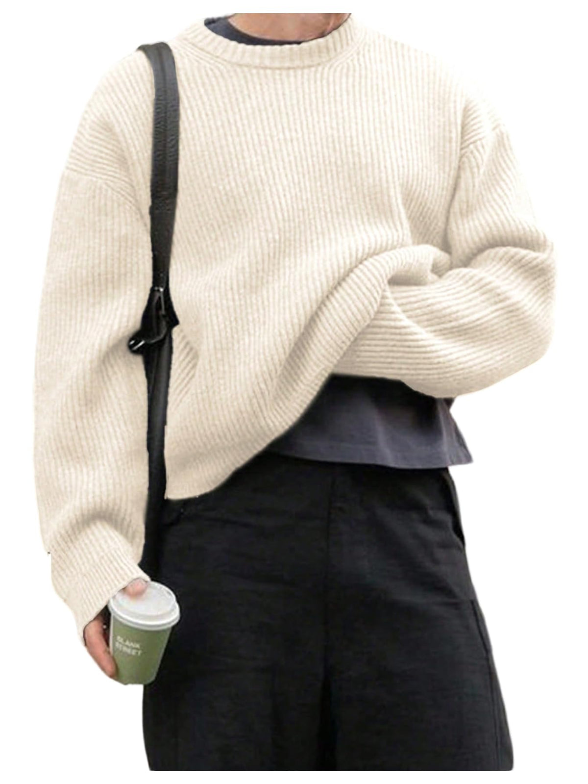 SOLY HUX Men's Long Sleeve Crew Neck Knitted Pullover Sweaters