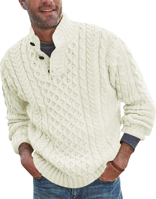 Bbalizko Mens Stand Collar Pullover Sweater Cable Knitted Chunky Sweaters