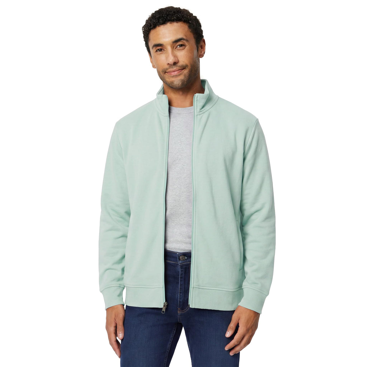 Amazon Essentials Men's Full Zip Mock Neck French Terry Sweatshirt, Lightweight